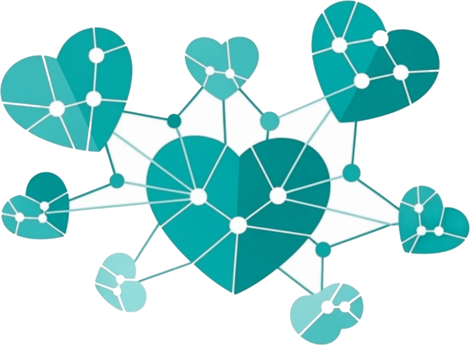 A network of connected hearts representing ConservCare's coordinated provider network
